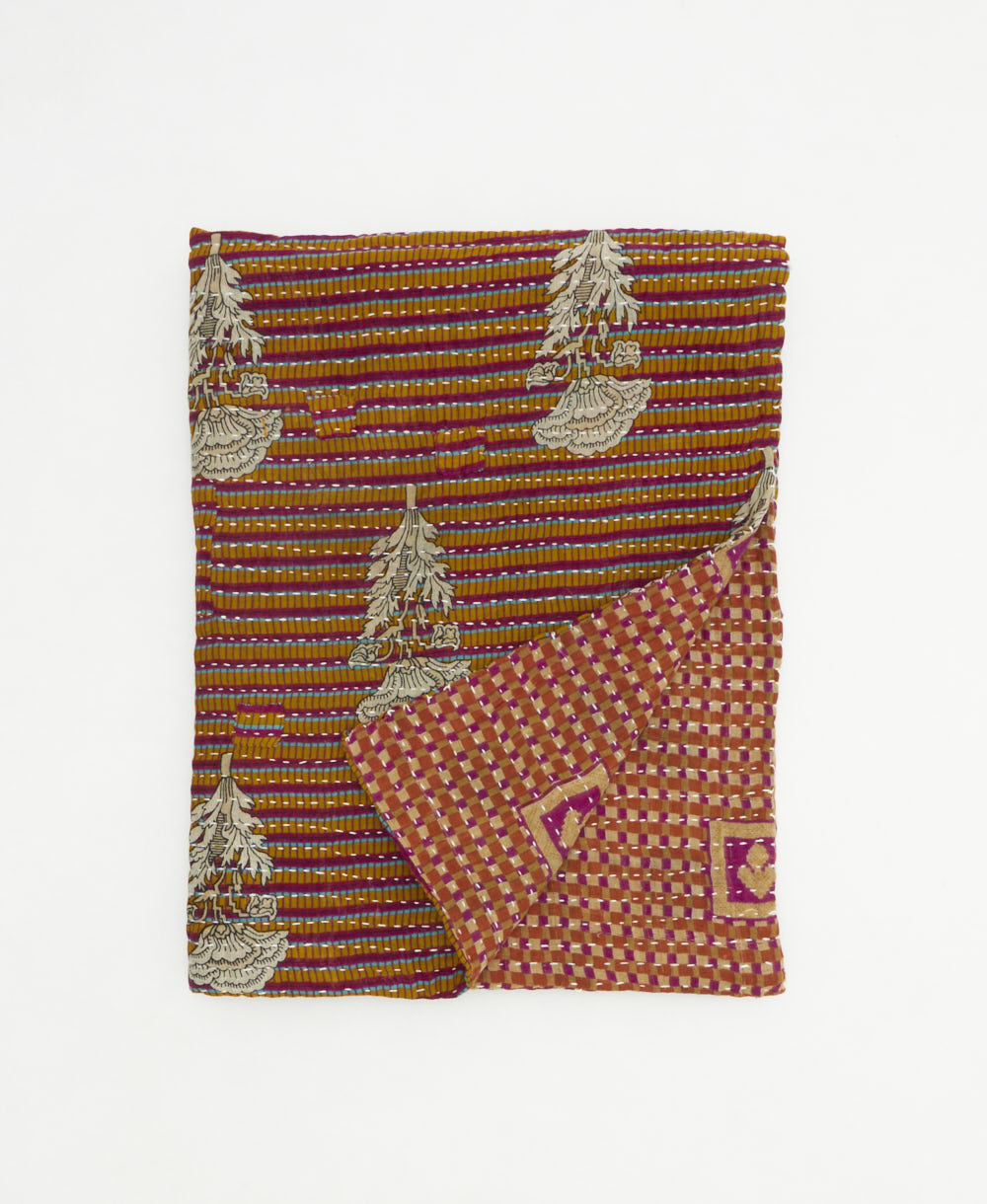 small kantha quilt handmade in India by women artisans from vintage cotton saris