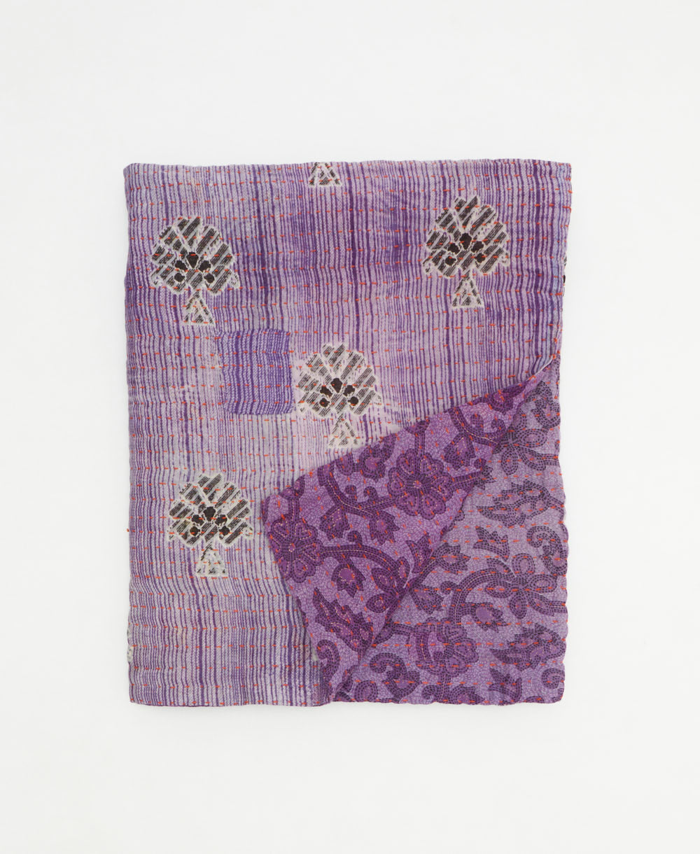 small kantha quilt handmade in India by women artisans from vintage cotton saris