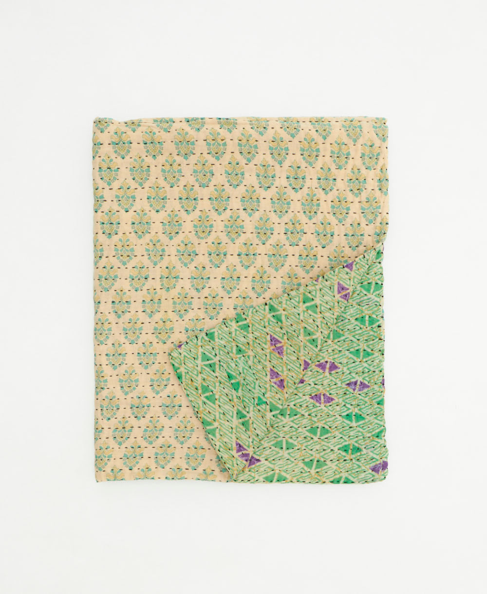 small kantha quilt handmade in India by women artisans from vintage cotton saris
