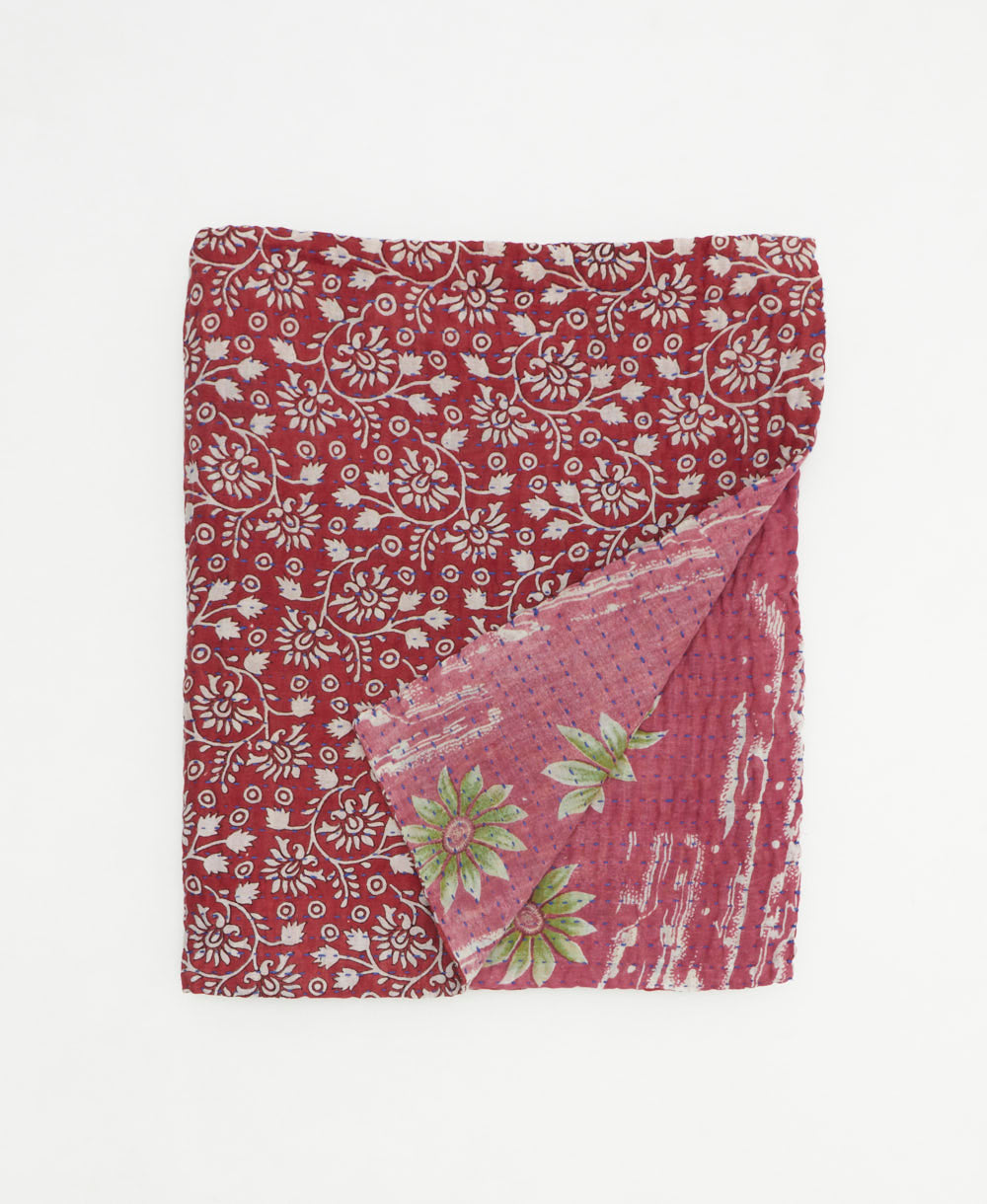 small kantha quilt handmade in India by women artisans from vintage cotton saris