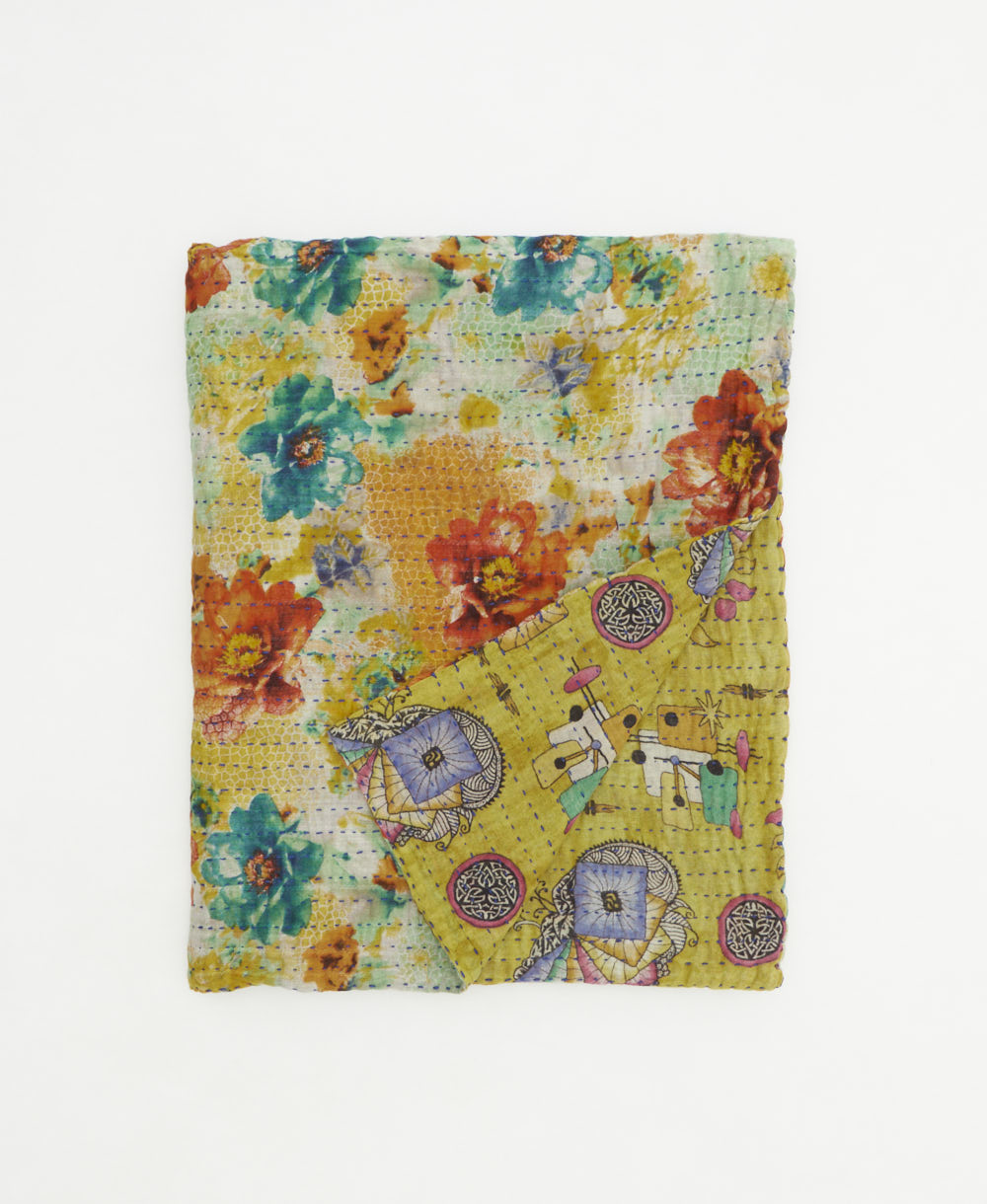 small kantha quilt handmade in India by women artisans from vintage cotton saris