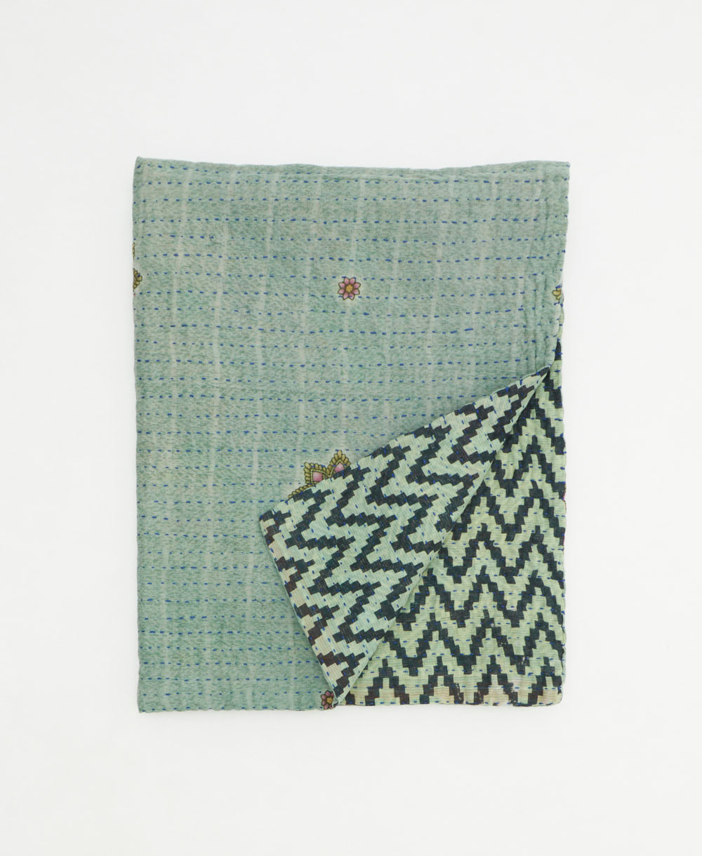 small kantha quilt handmade in India by women artisans from vintage cotton saris