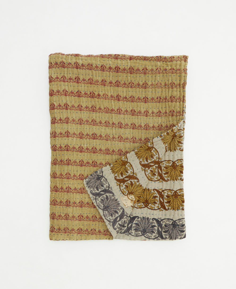 small kantha quilt handmade in India by women artisans from vintage cotton saris