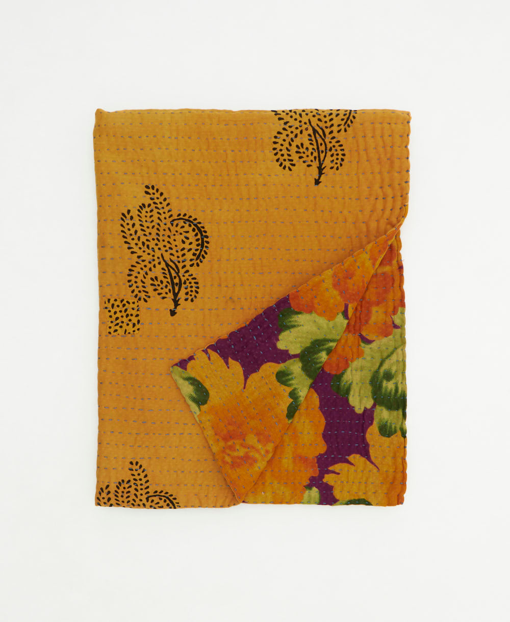 small kantha quilt handmade in India by women artisans from vintage cotton saris