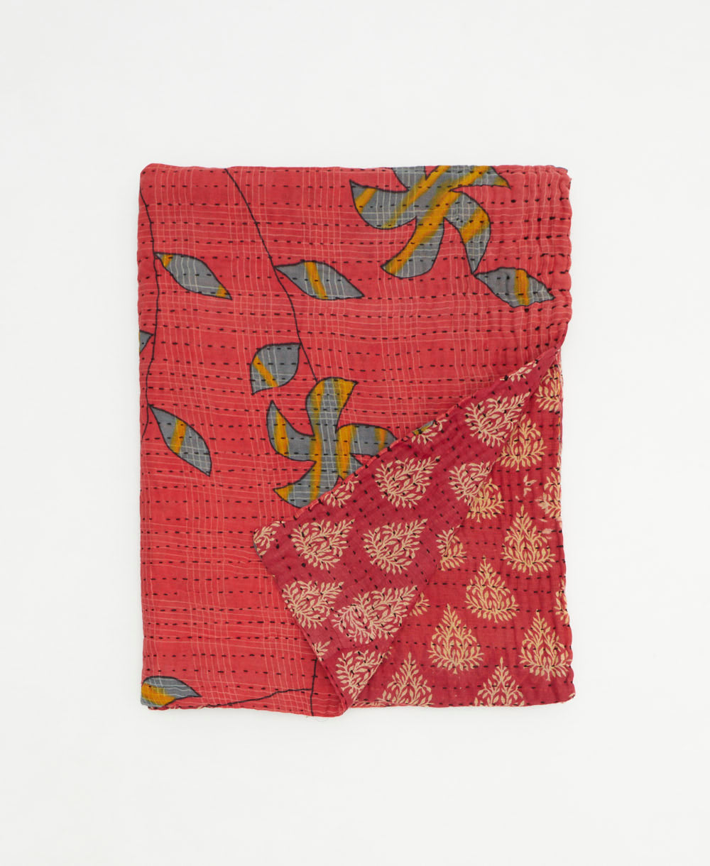 small kantha quilt handmade in India by women artisans from vintage cotton saris
