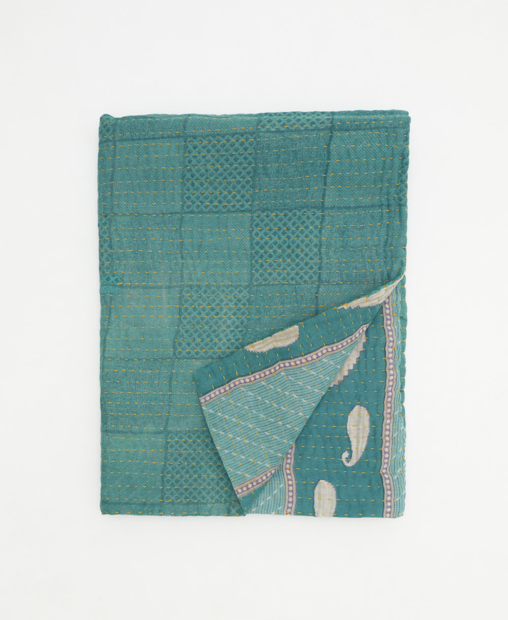 small kantha quilt handmade in India by women artisans from vintage cotton saris