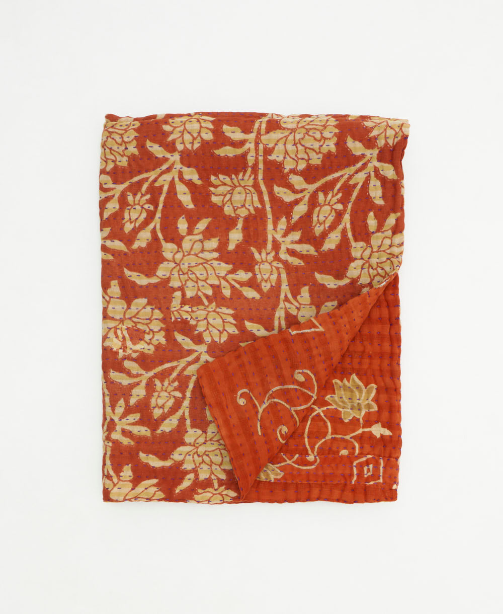 small kantha quilt handmade in India by women artisans from vintage cotton saris