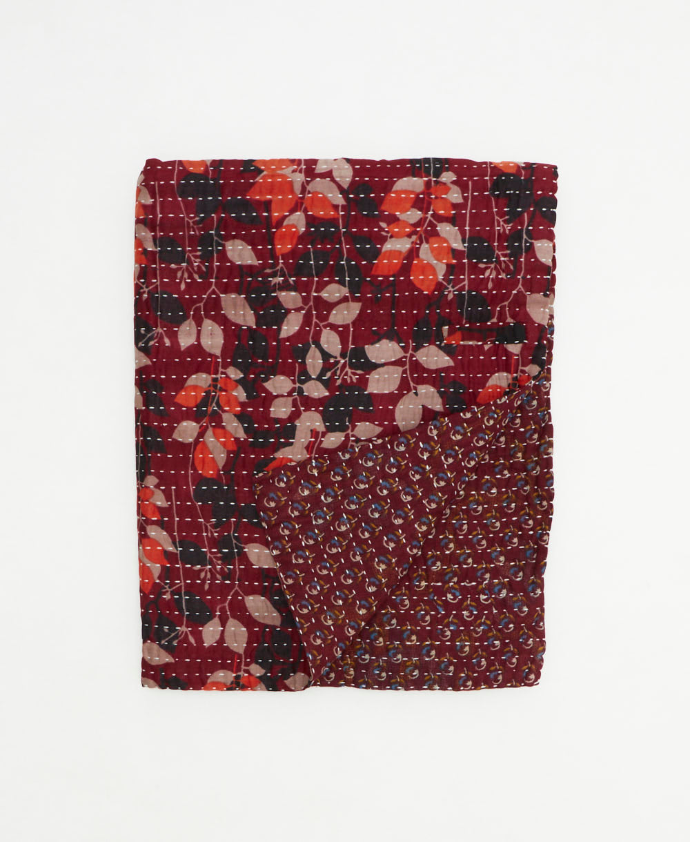 small kantha quilt handmade in India by women artisans from vintage cotton saris