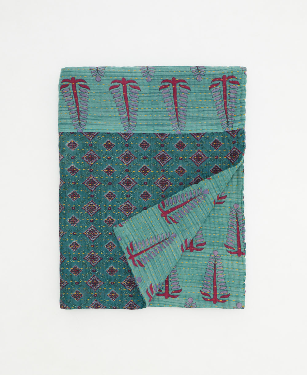 small kantha quilt handmade in India by women artisans from vintage cotton saris