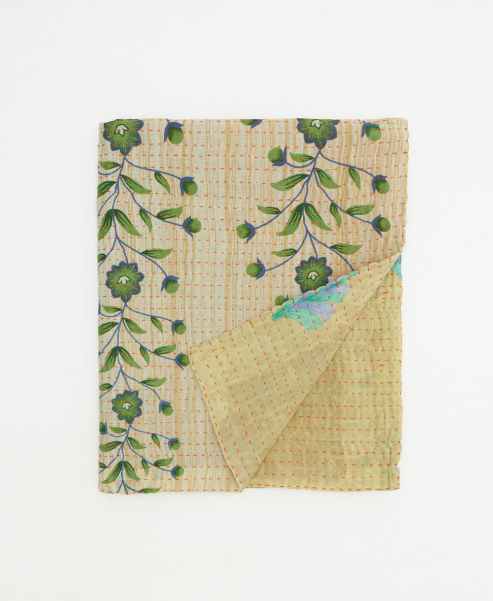 small kantha quilt handmade in India by women artisans from vintage cotton saris
