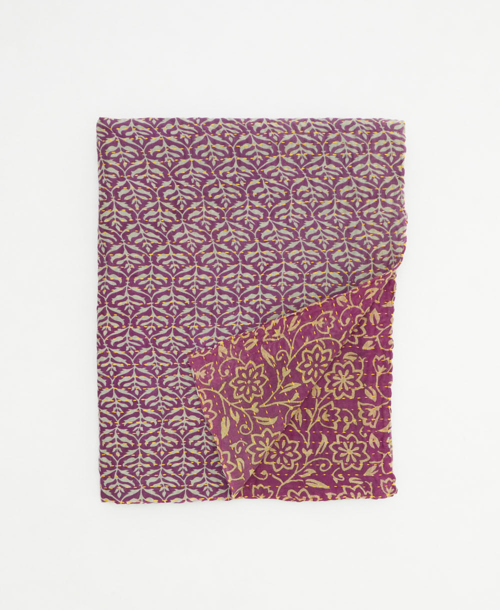 small kantha quilt handmade in India by women artisans from vintage cotton saris
