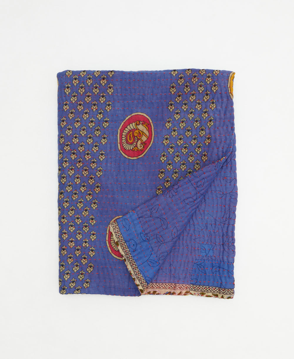 small kantha quilt handmade in India by women artisans from vintage cotton saris
