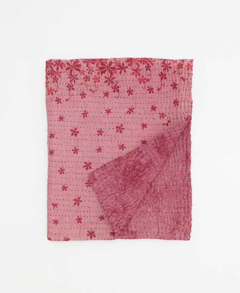 small kantha quilt handmade in India by women artisans from vintage cotton saris