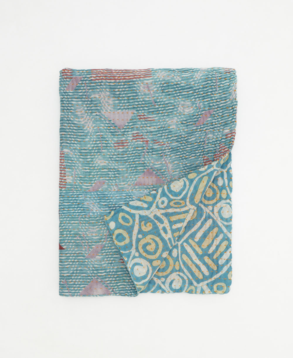 small kantha quilt handmade in India by women artisans from vintage cotton saris
