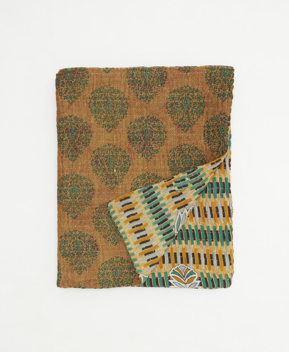 small kantha quilt handmade in India by women artisans from vintage cotton saris
