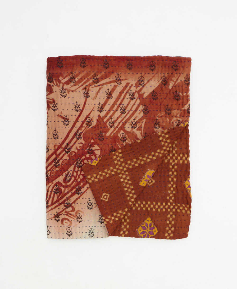 small kantha quilt handmade in India by women artisans from vintage cotton saris