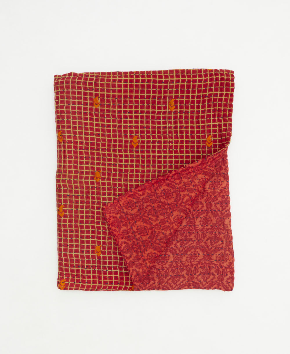 small kantha quilt handmade in India by women artisans from vintage cotton saris