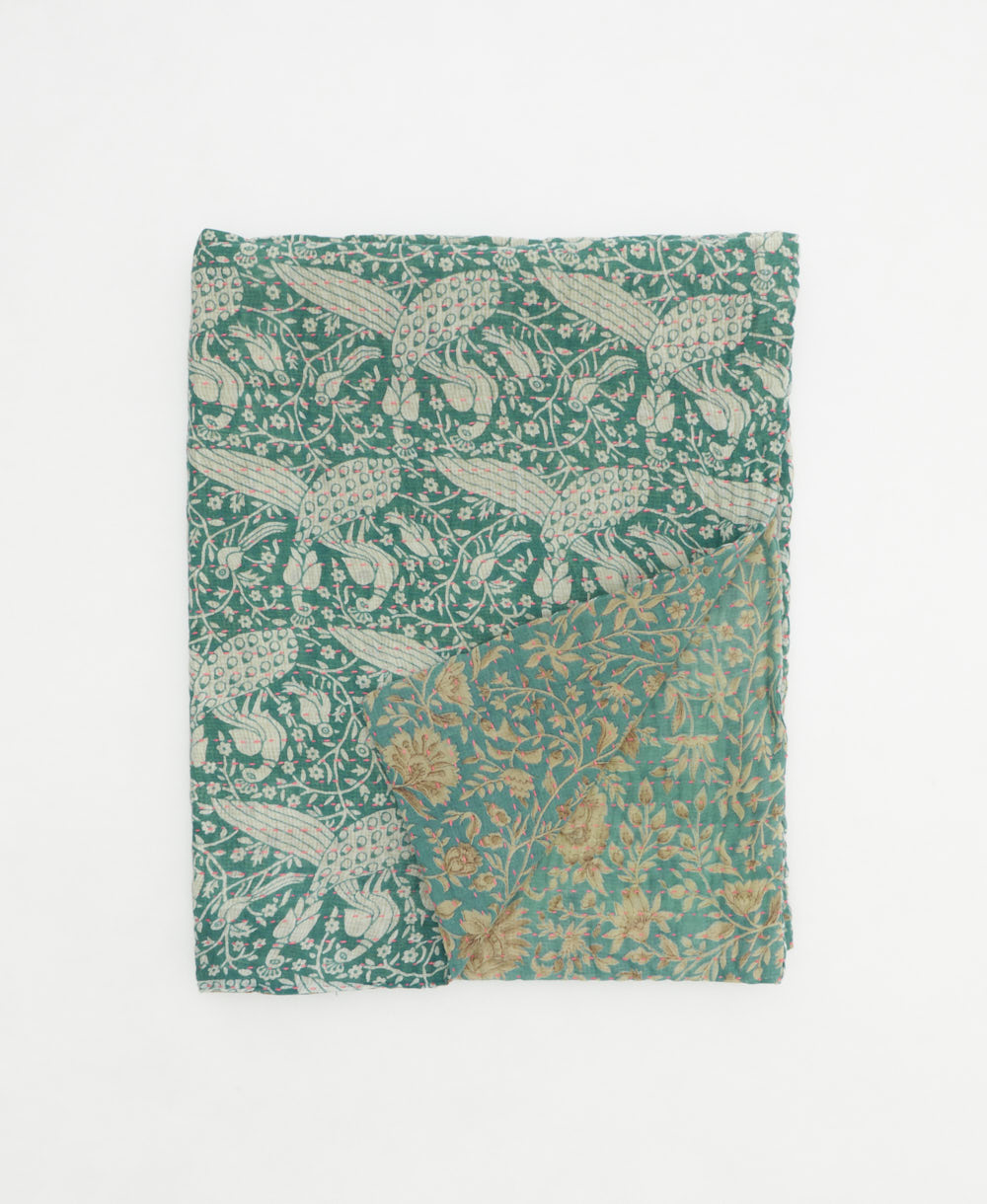 small kantha quilt handmade in India by women artisans from vintage cotton saris