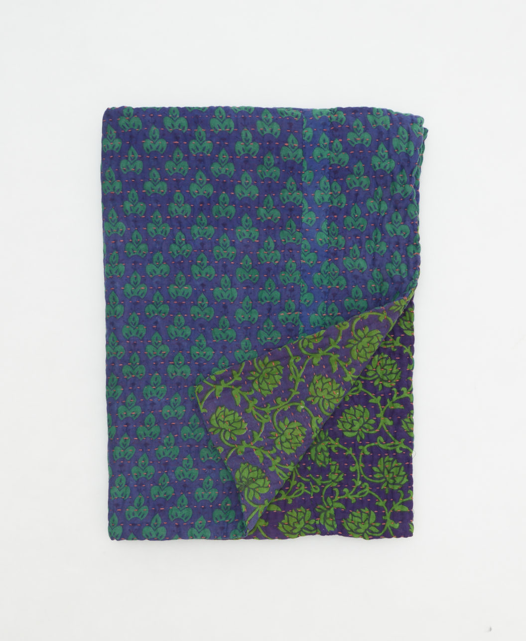 small kantha quilt handmade in India by women artisans from vintage cotton saris