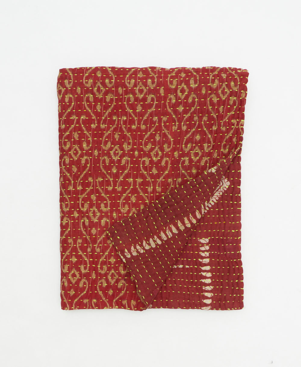 small kantha quilt handmade in India by women artisans from vintage cotton saris