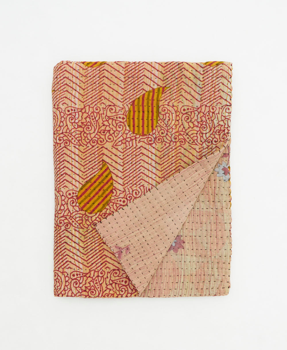 small kantha quilt handmade in India by women artisans from vintage cotton saris
