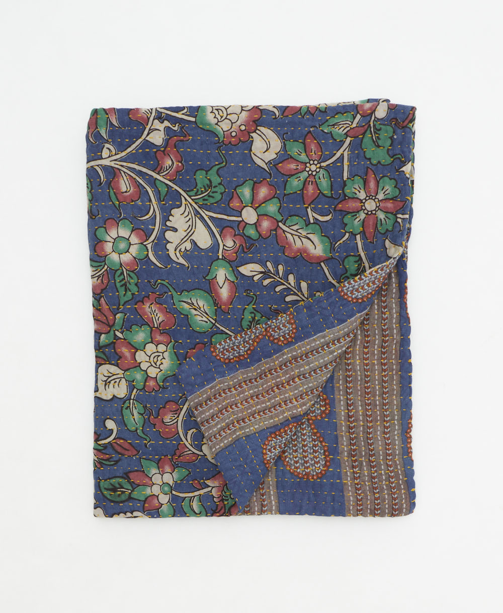 small kantha quilt handmade in India by women artisans from vintage cotton saris