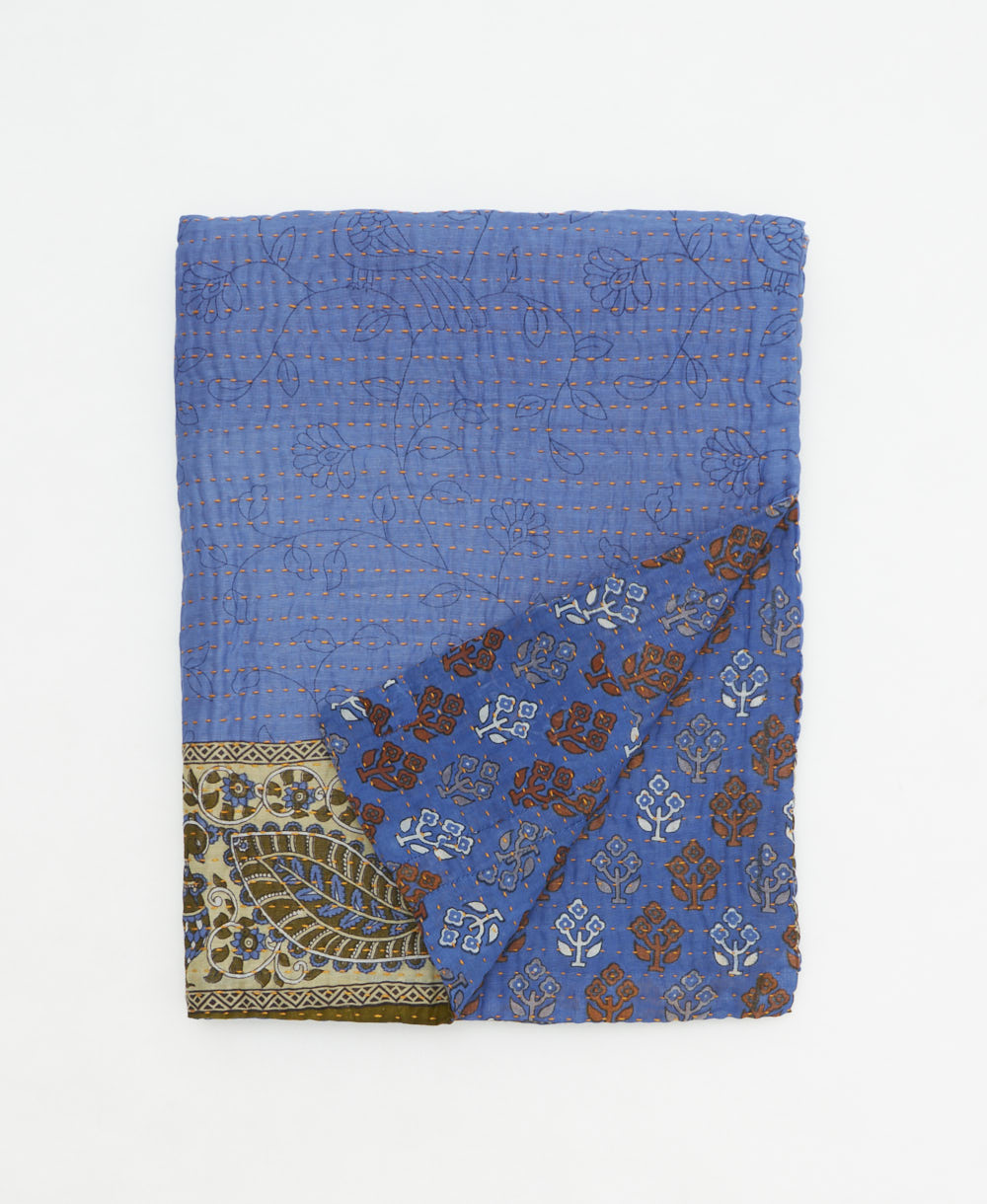 small kantha quilt handmade in India by women artisans from vintage cotton saris