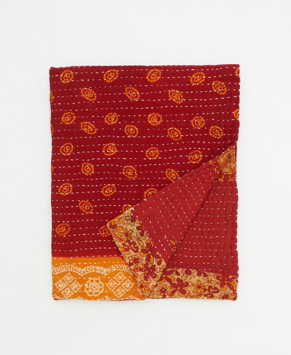 small kantha quilt handmade in India by women artisans from vintage cotton saris