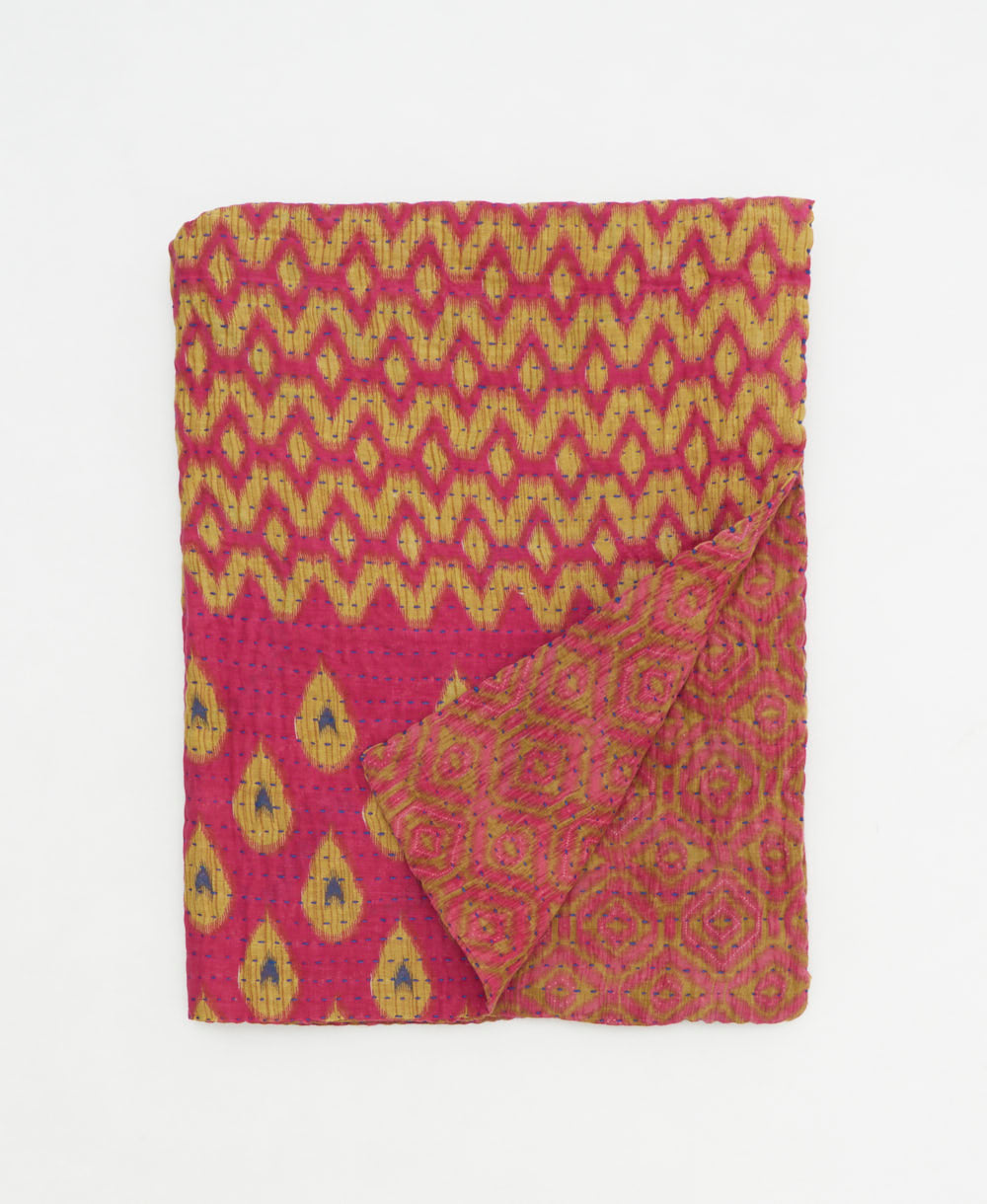small kantha quilt handmade in India by women artisans from vintage cotton saris