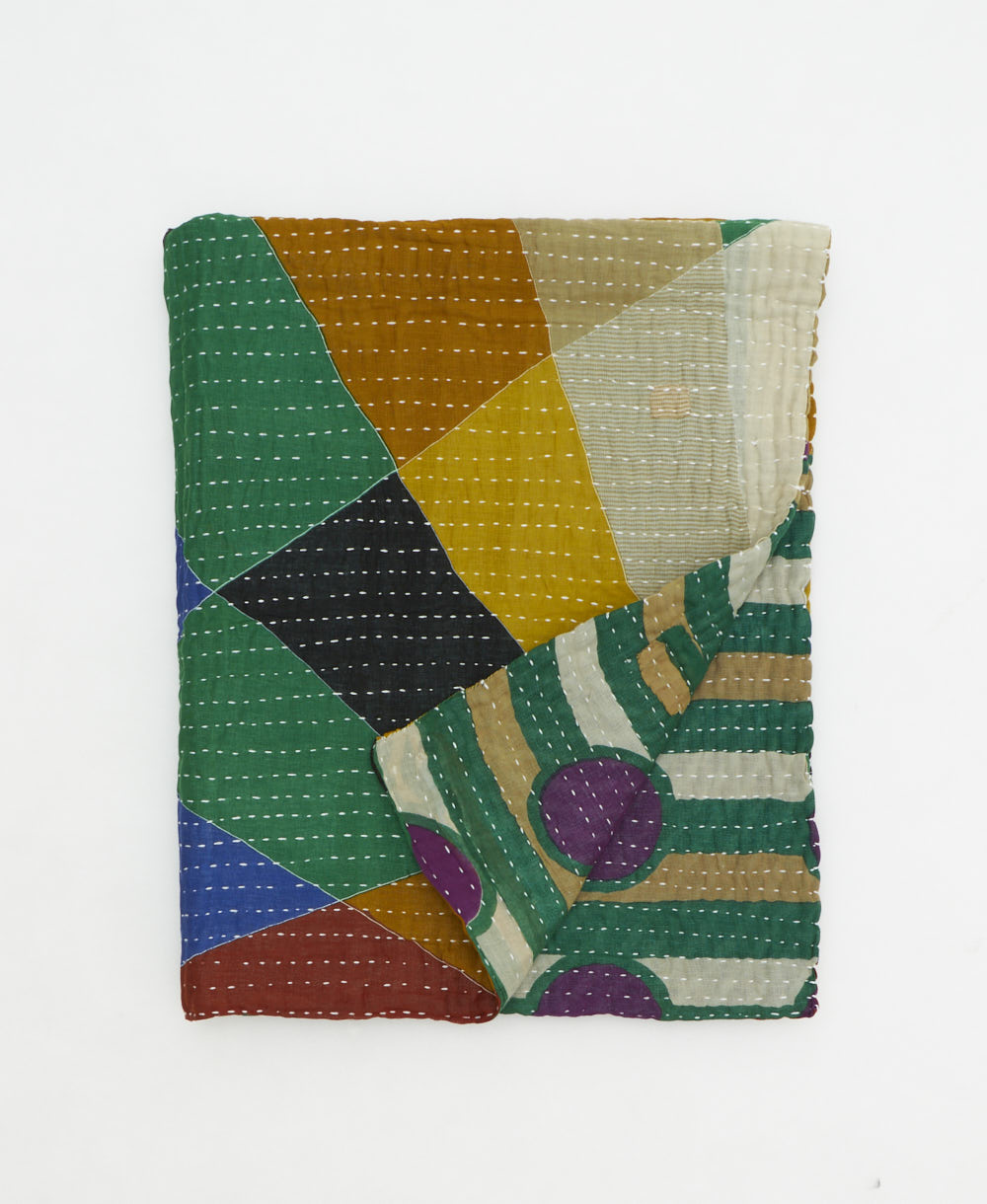 small kantha quilt handmade in India by women artisans from vintage cotton saris