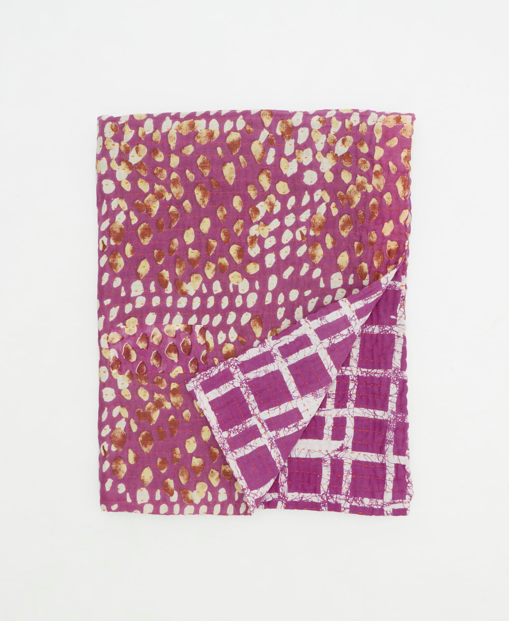 small kantha quilt handmade in India by women artisans from vintage cotton saris