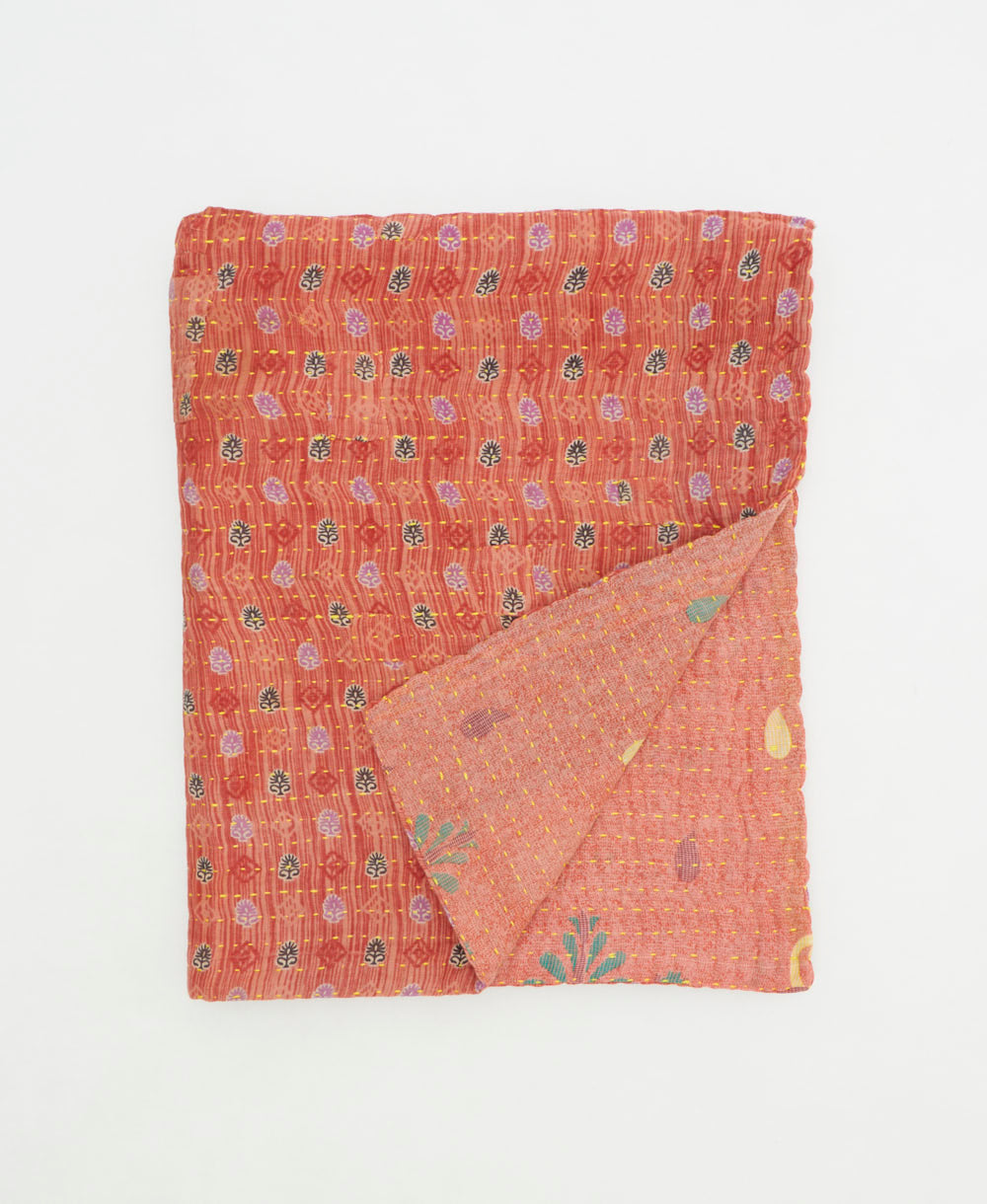 small kantha quilt handmade in India by women artisans from vintage cotton saris