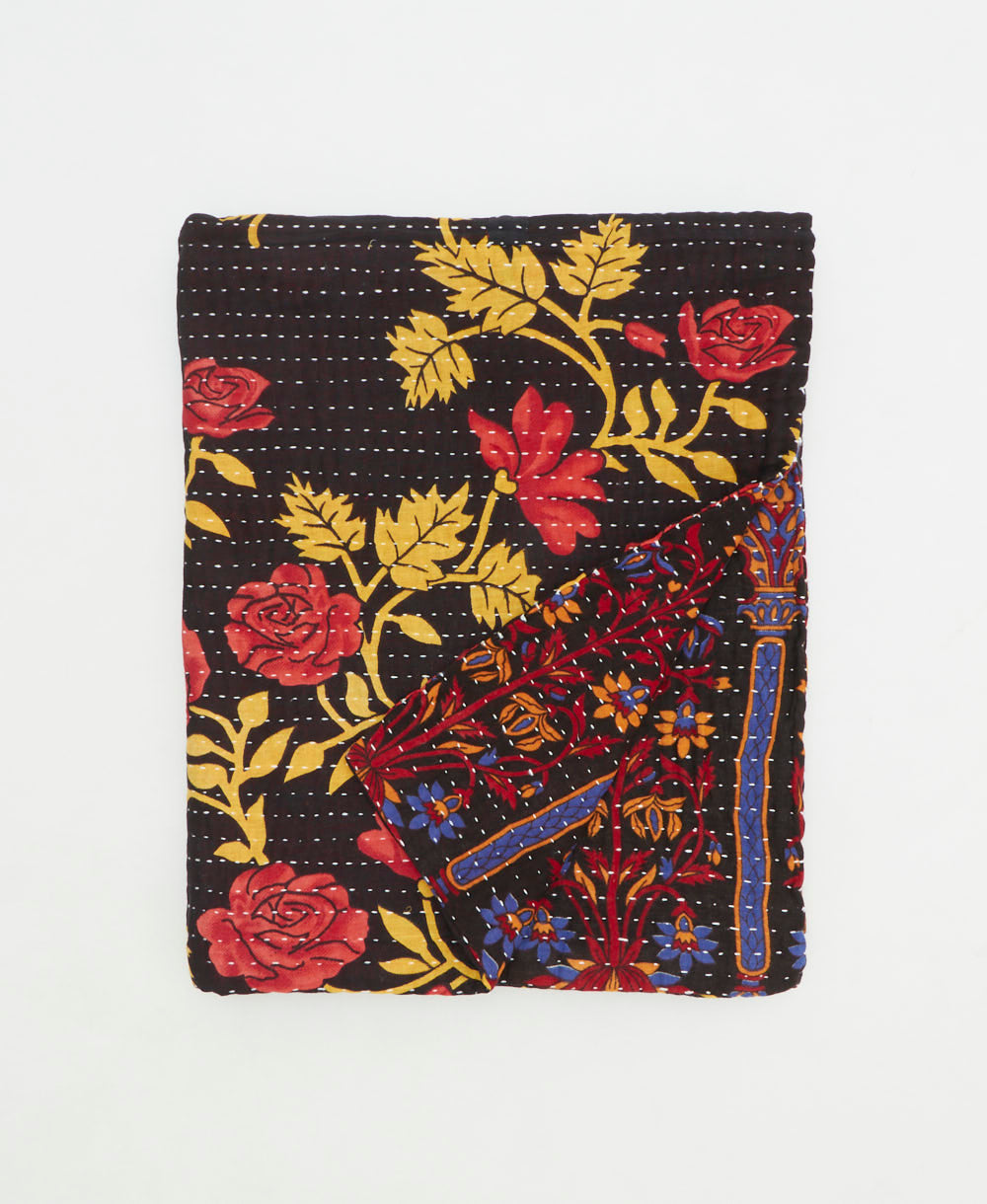 small kantha quilt handmade in India by women artisans from vintage cotton saris