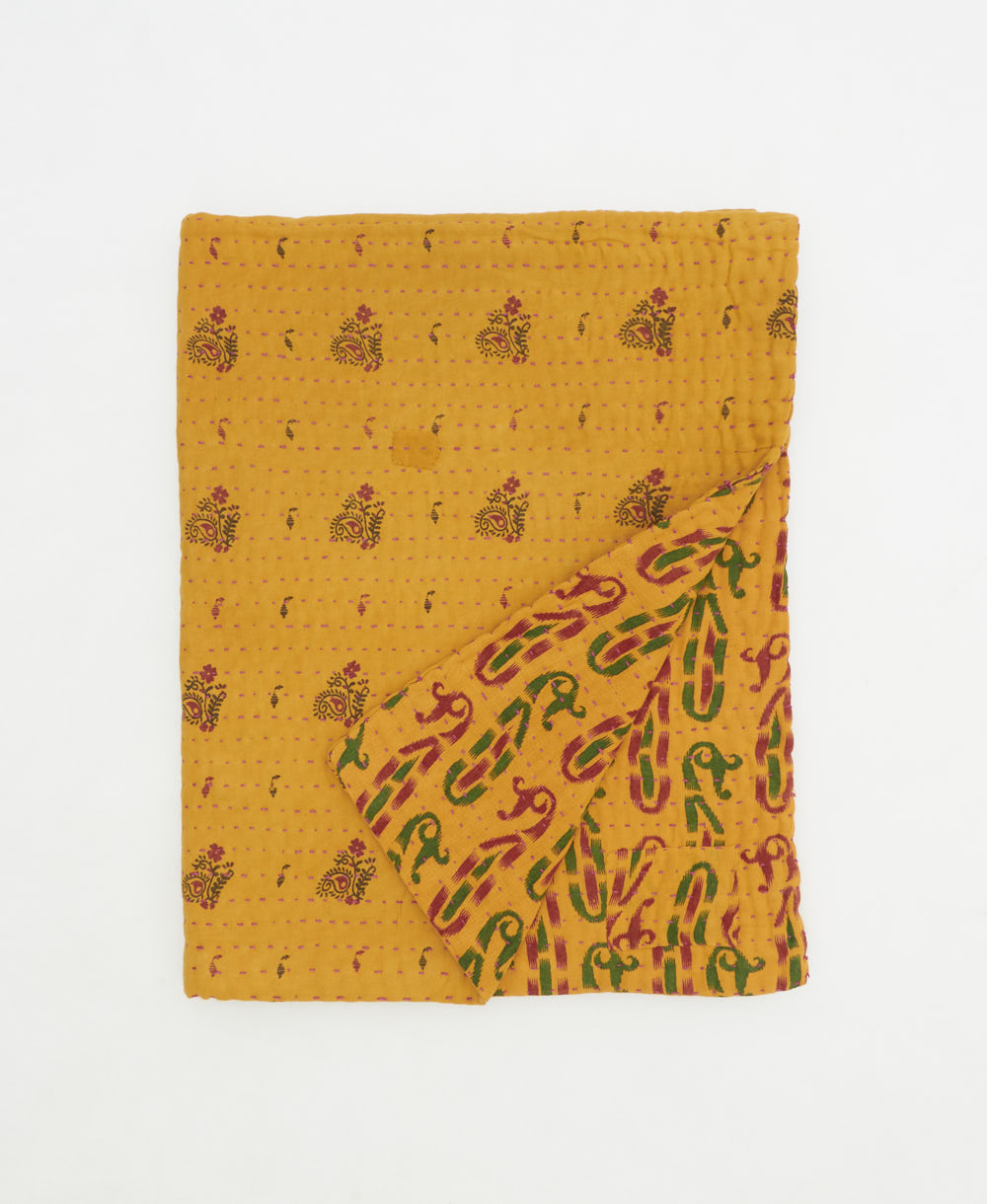 small kantha quilt handmade in India by women artisans from vintage cotton saris