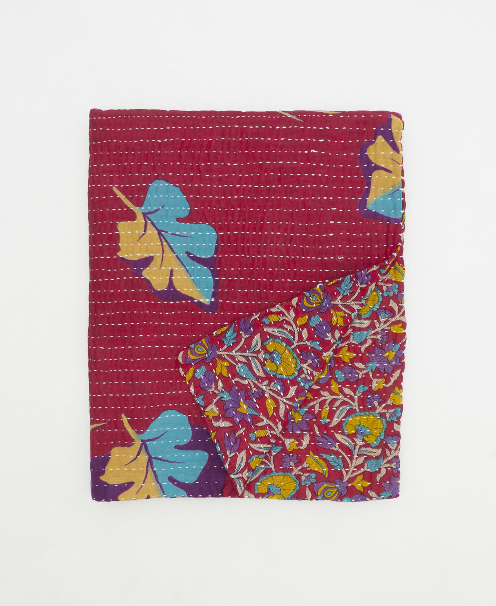 small kantha quilt handmade in India by women artisans from vintage cotton saris