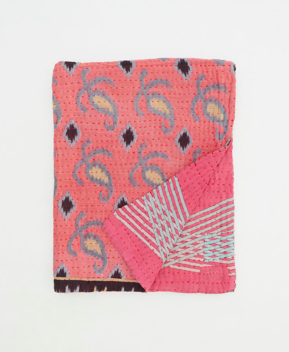 small kantha quilt handmade in India by women artisans from vintage cotton saris