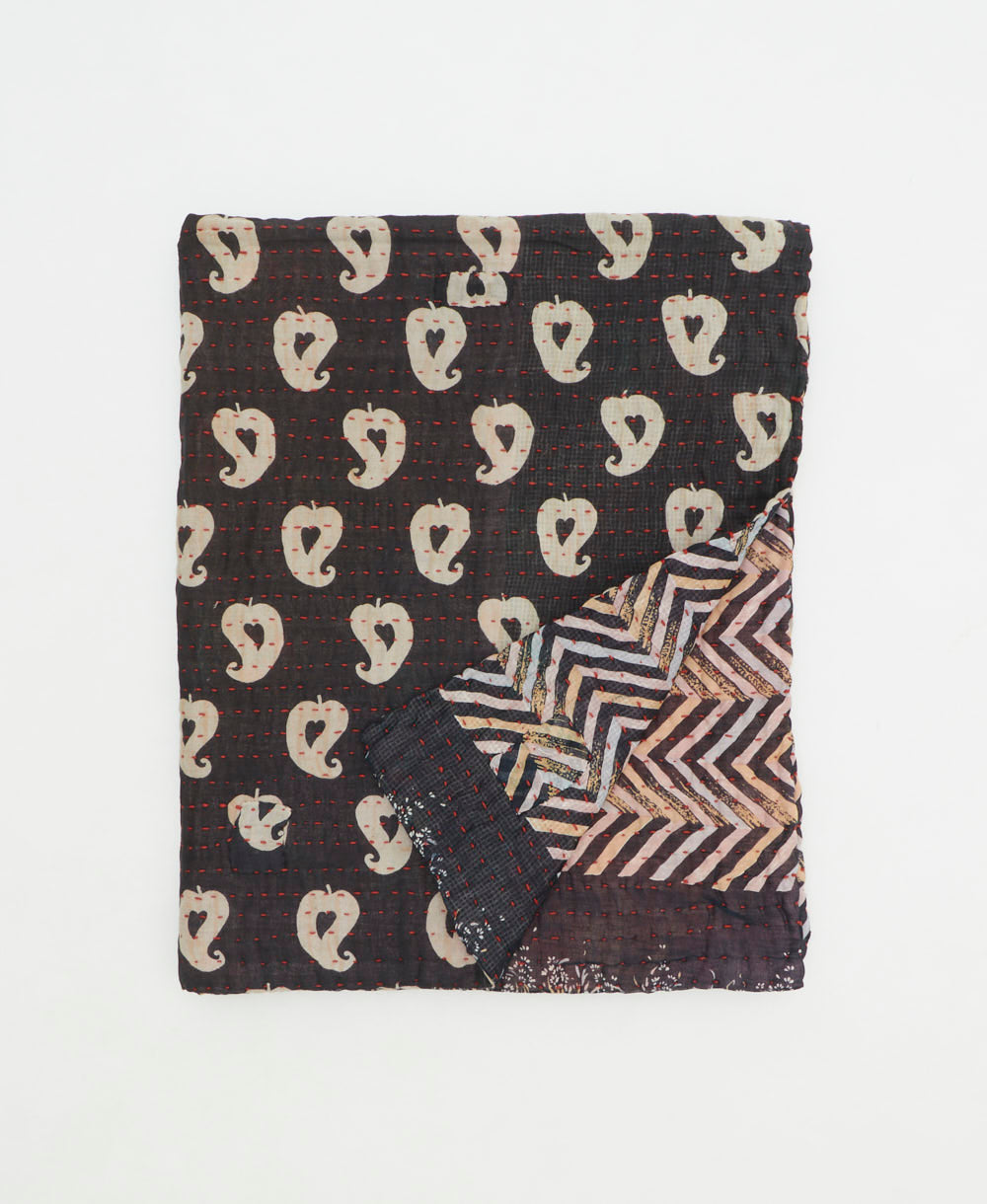 small kantha quilt handmade in India by women artisans from vintage cotton saris