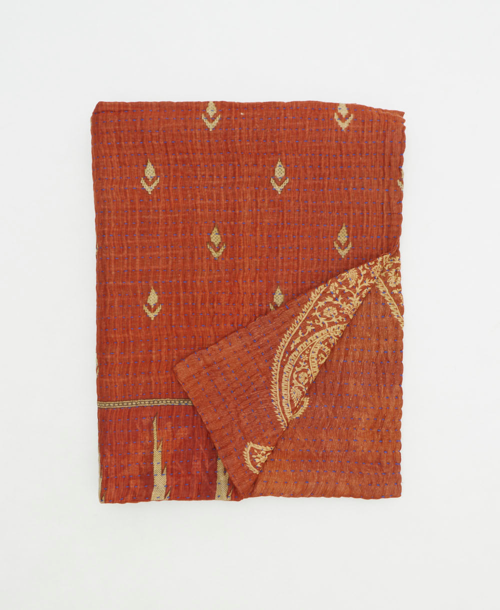 small kantha quilt handmade in India by women artisans from vintage cotton saris