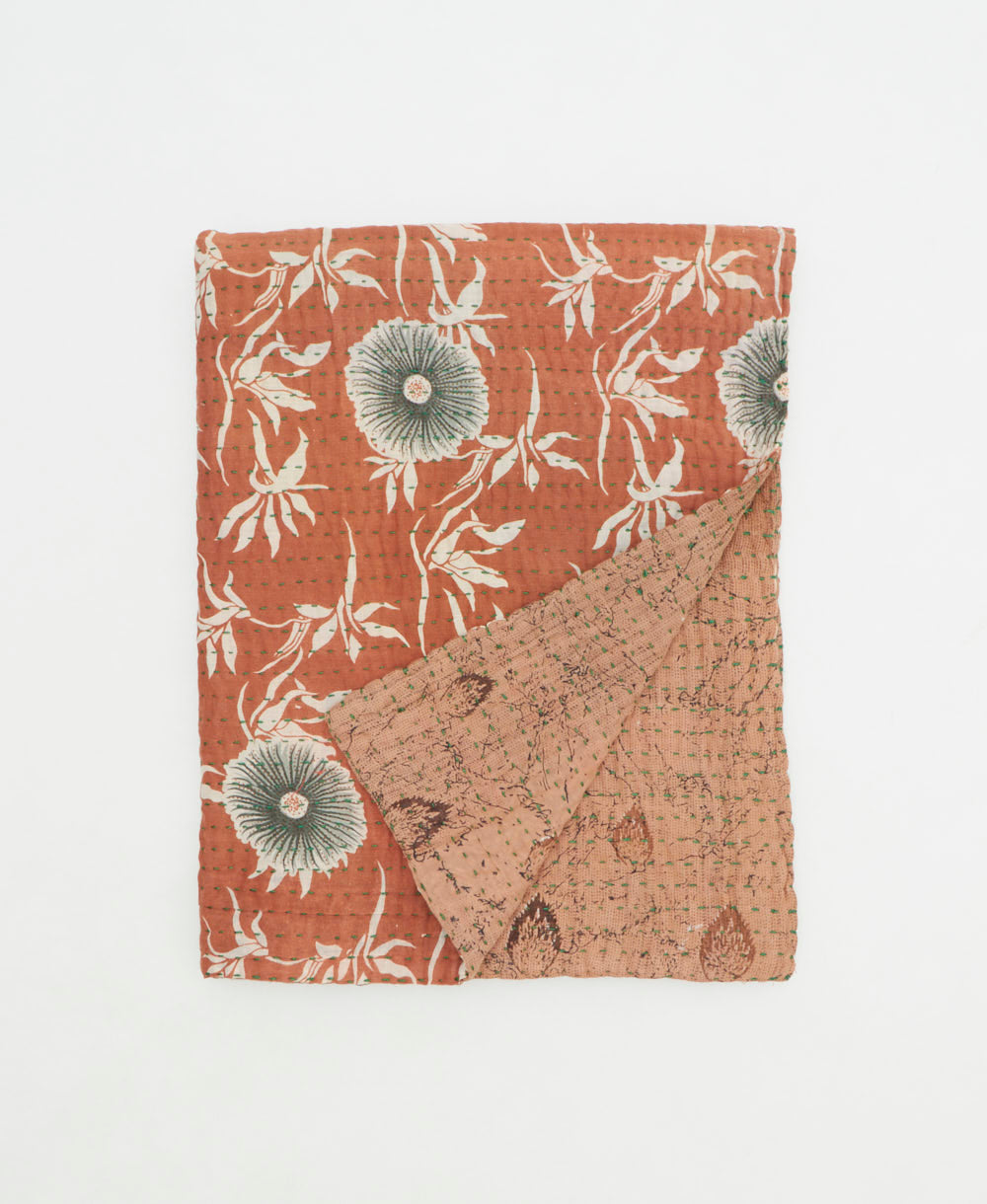 small kantha quilt handmade in India by women artisans from vintage cotton saris