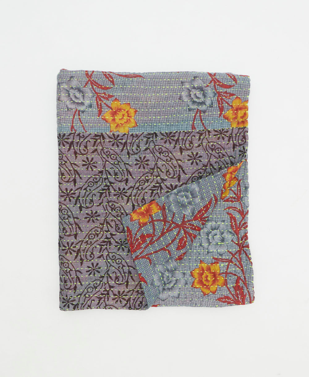 small kantha quilt handmade in India by women artisans from vintage cotton saris