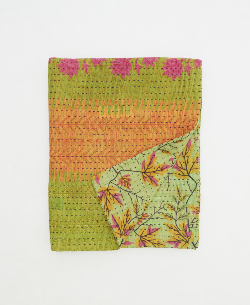 small kantha quilt handmade in India by women artisans from vintage cotton saris