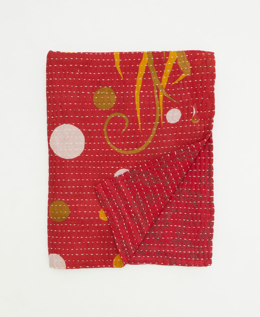 small kantha quilt handmade in India by women artisans from vintage cotton saris
