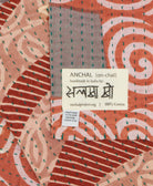 small kantha blanket with signature of the maker on the tag