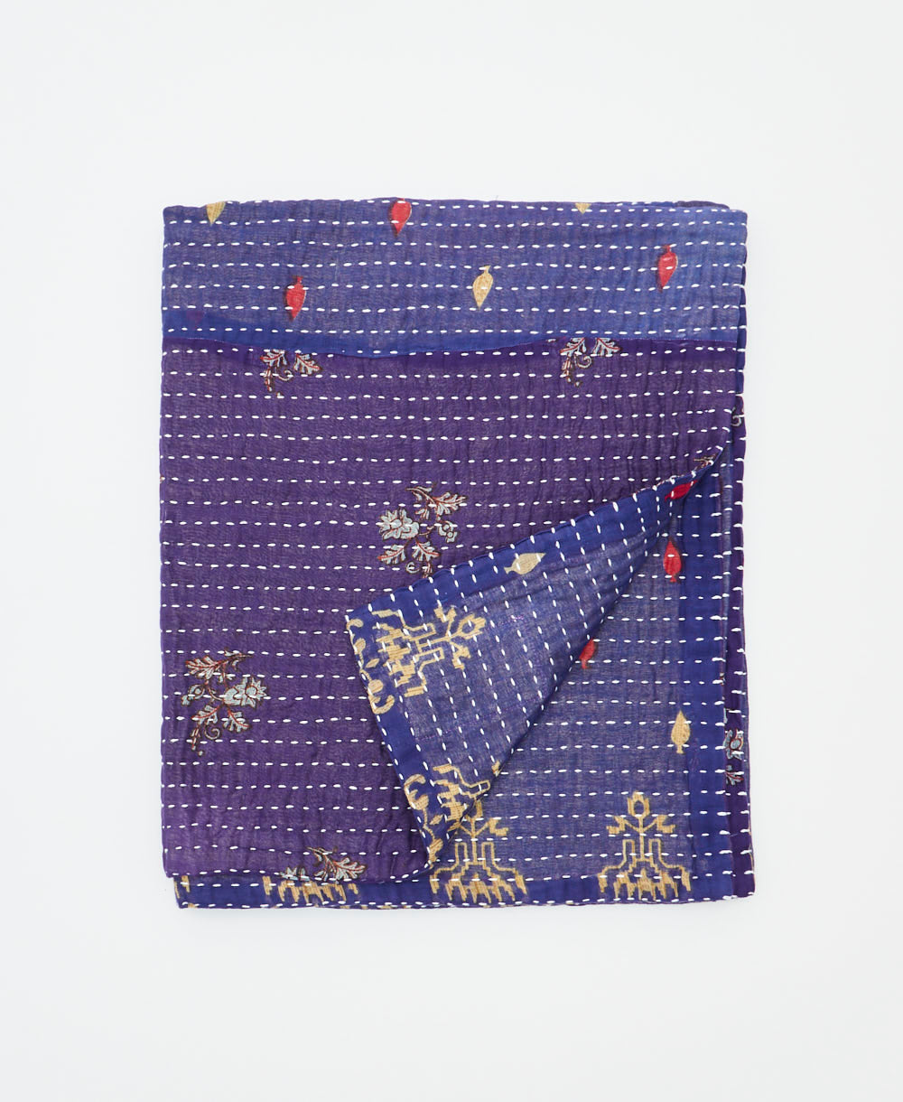 small kantha quilt handmade in India by women artisans from vintage cotton saris