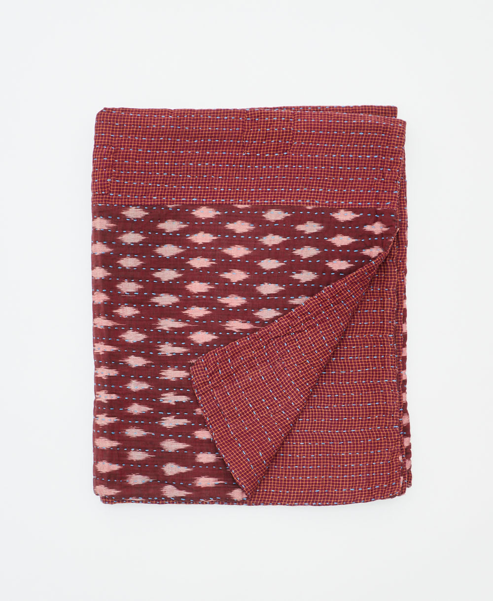 small kantha quilt handmade in India by women artisans from vintage cotton saris