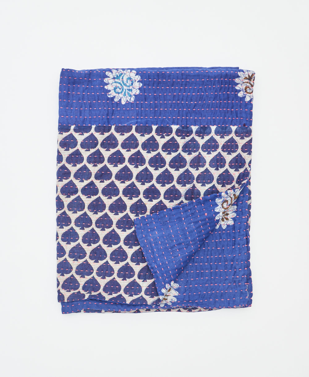 small kantha quilt handmade in India by women artisans from vintage cotton saris