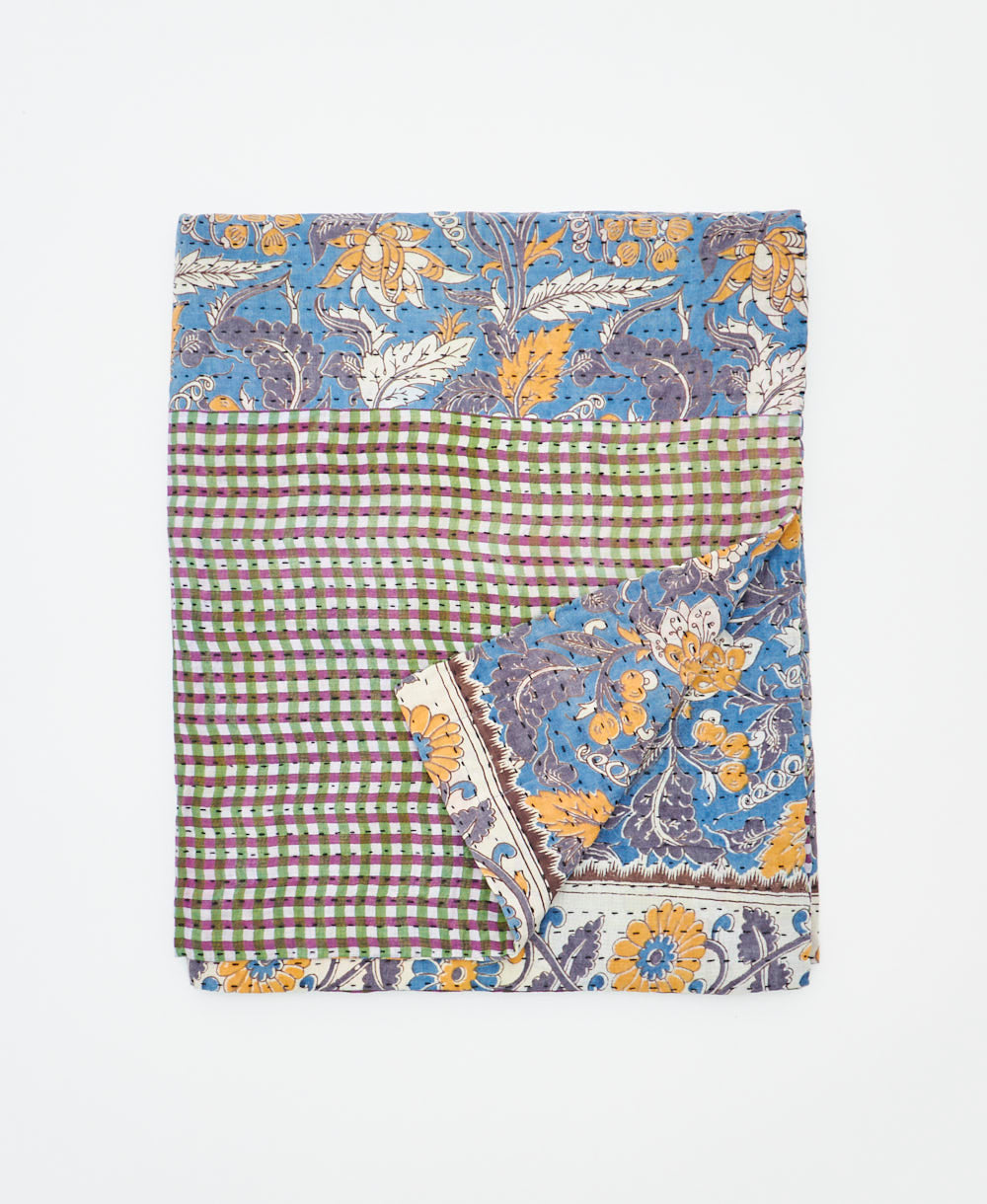 small kantha quilt handmade in India by women artisans from vintage cotton saris