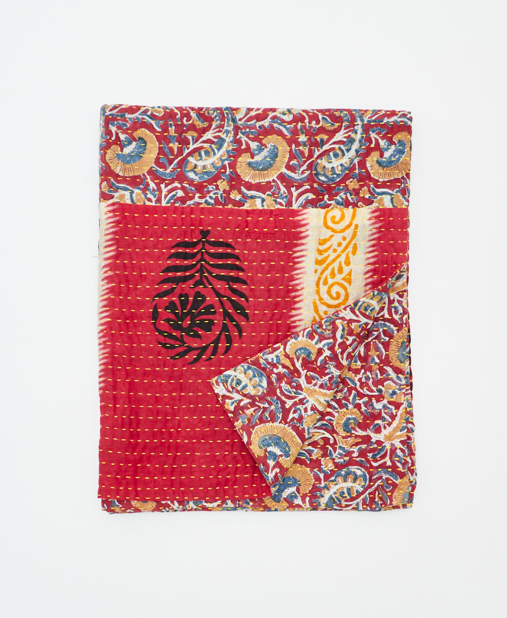 small kantha quilt handmade in India by women artisans from vintage cotton saris