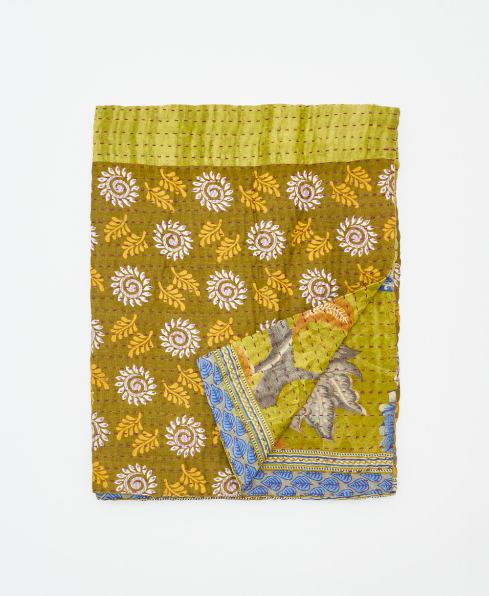 small kantha quilt handmade in India by women artisans from vintage cotton saris