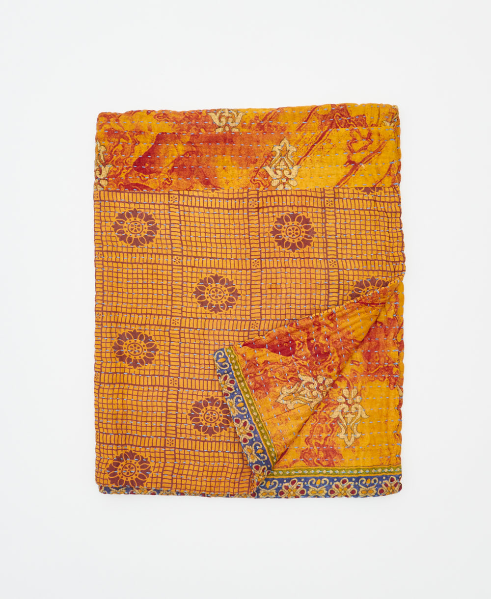 small kantha quilt handmade in India by women artisans from vintage cotton saris